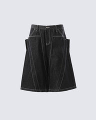 Contrast Stitching Wide-Leg Denim Shorts
