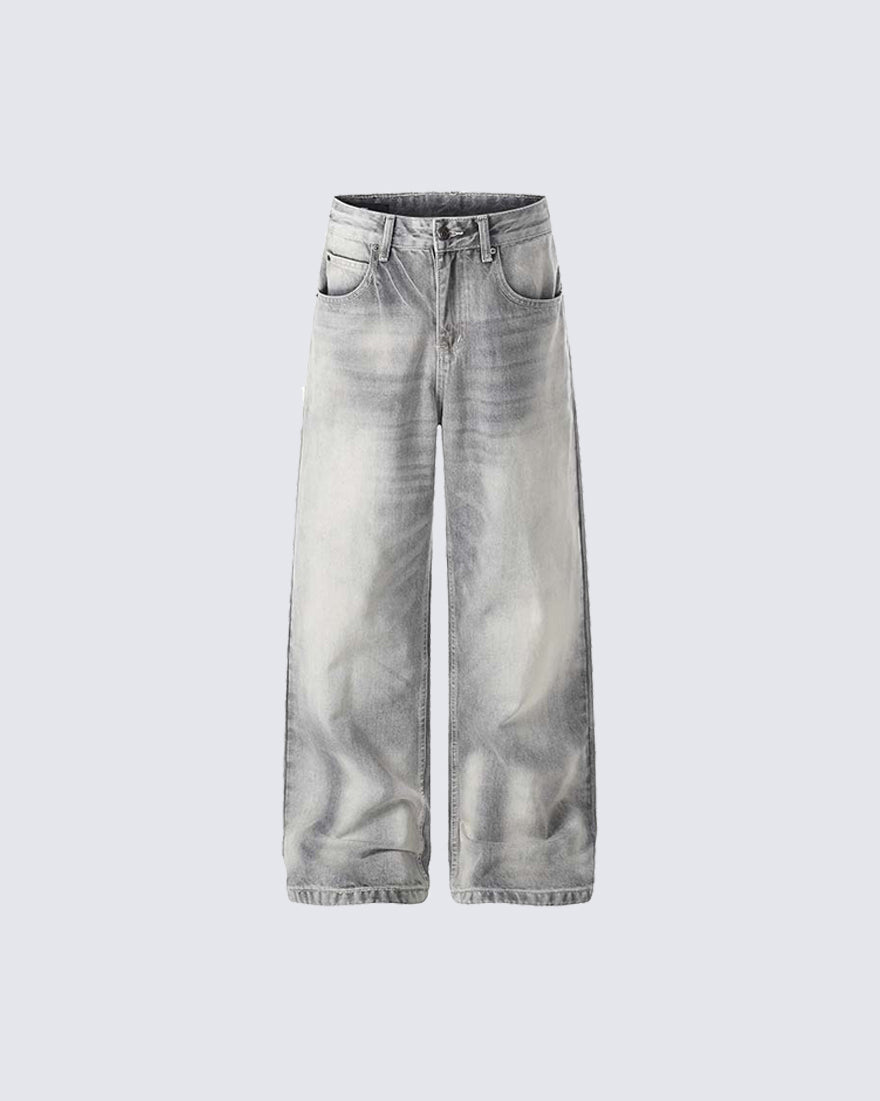 Heavy Washed Spray Vintage Wide Leg Jeans