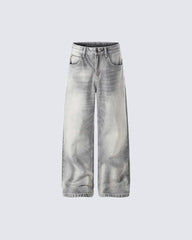 Heavy Washed Spray Vintage Wide Leg Jeans