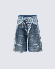 3D Print Denim Capri Shorts