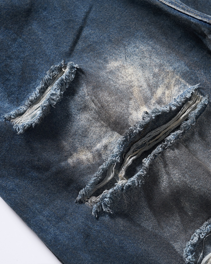 Gradient Bleach Distressed Wide Leg Denim Pants