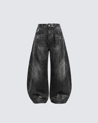 LOW SATURATION-Washed Wide-Leg Denim Pants