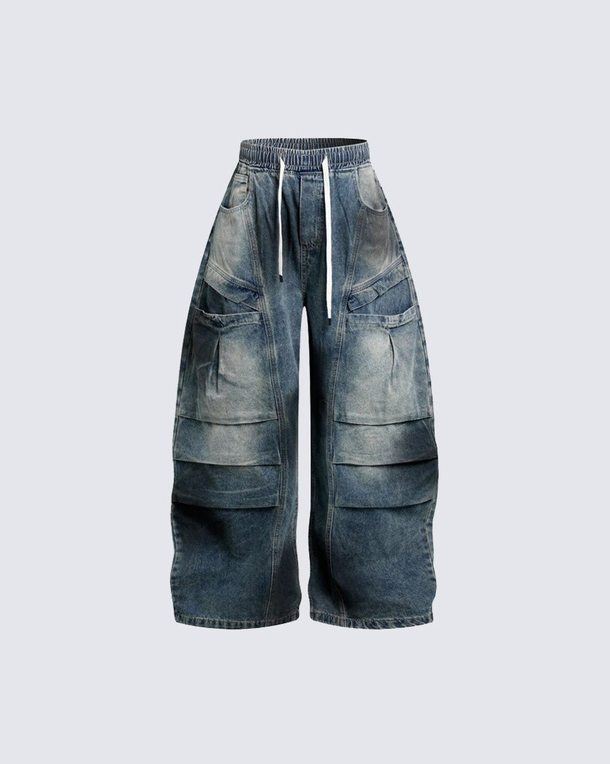 Vintage Washed Wide-Leg Denim Pants