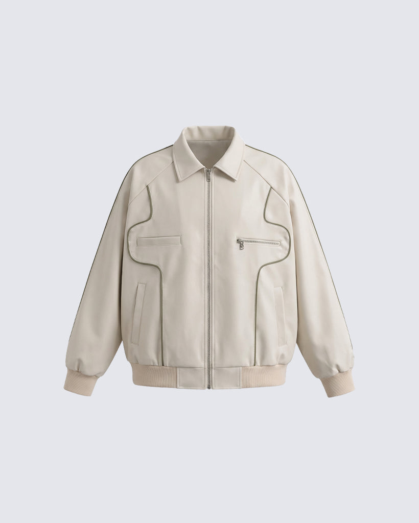 Vintage-Inspired Faux Leather Bomber Jacket