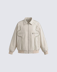 Vintage-Inspired Faux Leather Bomber Jacket