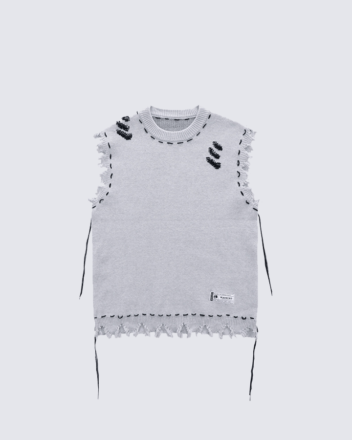 Distressed Trim Hollow Out Knit Tank Top