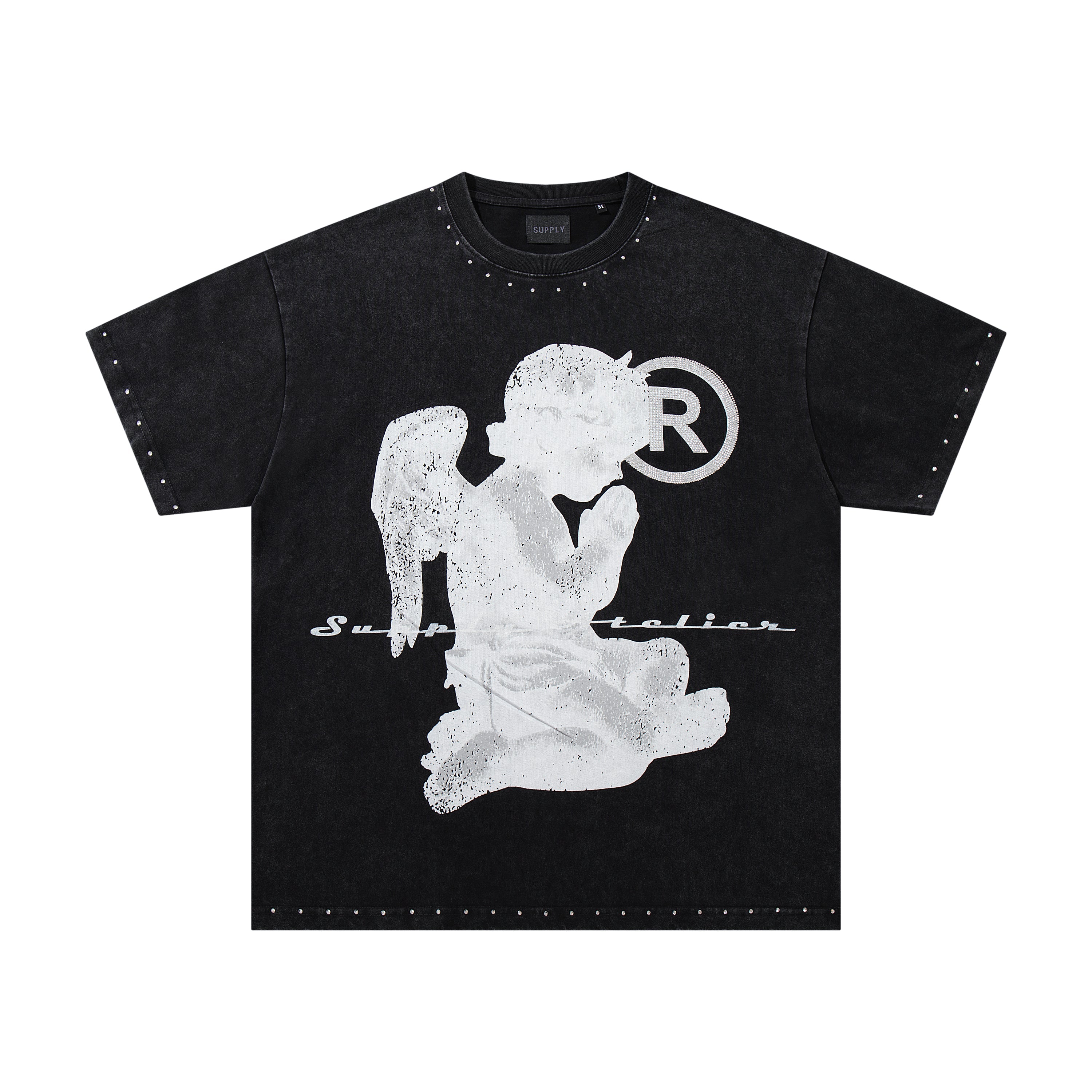 SUPPLY Angel Flame Logo Graphic Oversized Black T-Shirt
