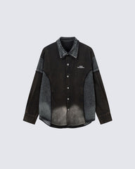 American-Style Gradient Color-Blocked Denim Top