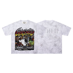 BKYS Cased DJ Star Rhinestone White Washed Oversized Graphic T-Shirt