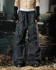Washed Pleated Utility Cargo Pants