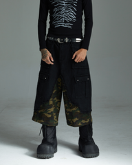 Black and Camo Distressed Cargo Pants