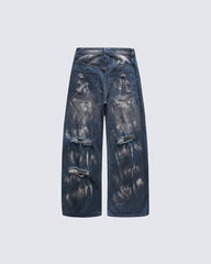 Gradient Bleach Distressed Wide Leg Denim Pants