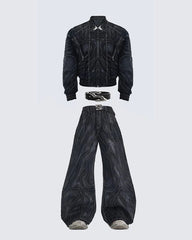 Retro Denim Jacket and Wide-Leg Jeans Set