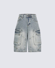 Vintage Washed Distressed Pocket Capri Pants
