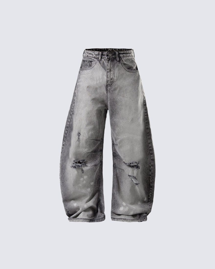 Vintage Street Distressed Washed Curved-Leg Jeans