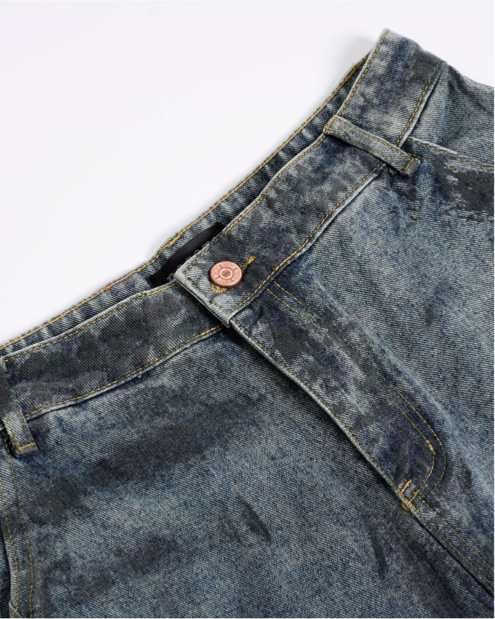 Distressed Workwear Denim Capri Pants