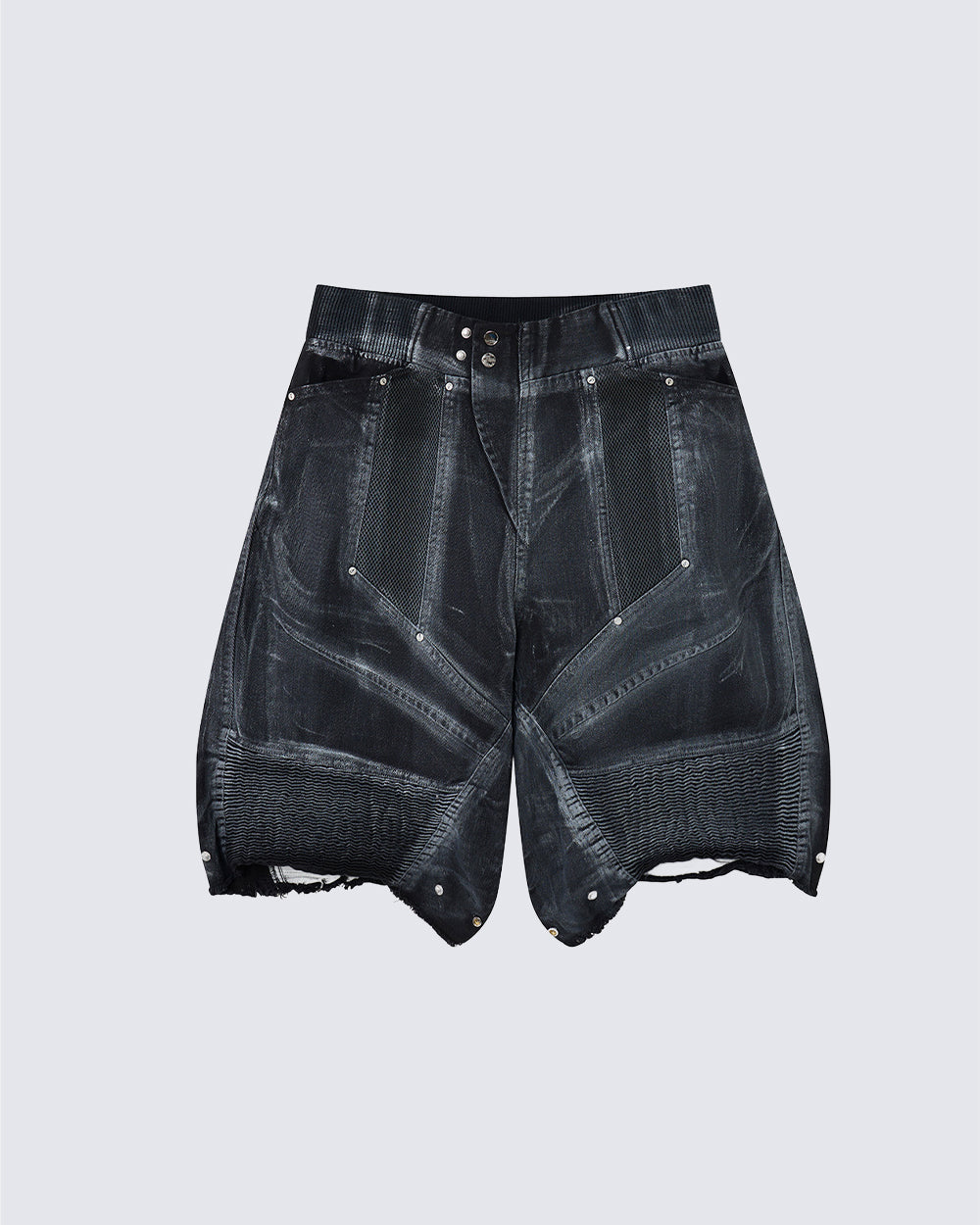 Dark Techwear Elastic-Waist Deconstructed Shorts