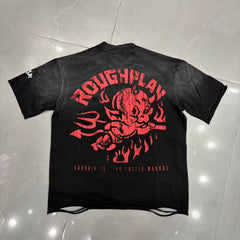 Roughplay Checkered Star Neon Skull Crossbones Punk Tee