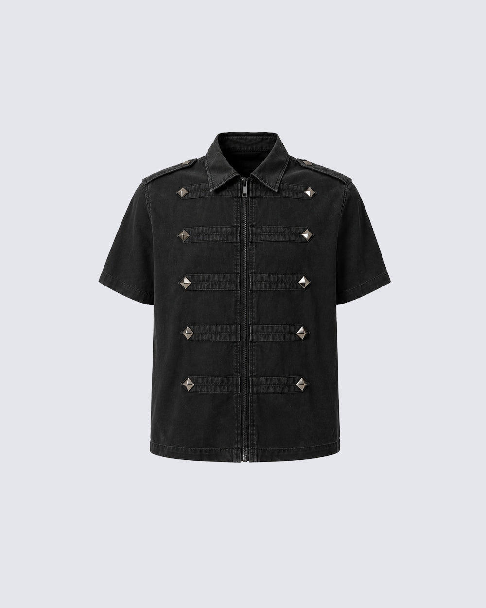 Retro Trendy Rhinestone Lapel Zipper T-Shirt