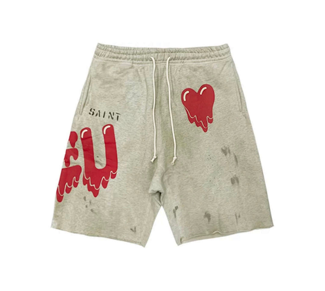 Saint Michael Dripping Heart & Lettering Graphic Sweat Shorts