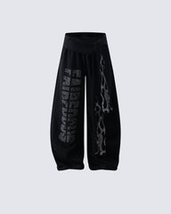 Totem Print Tie-Waist Scimitar Relaxed Wide-Leg Sweatpants