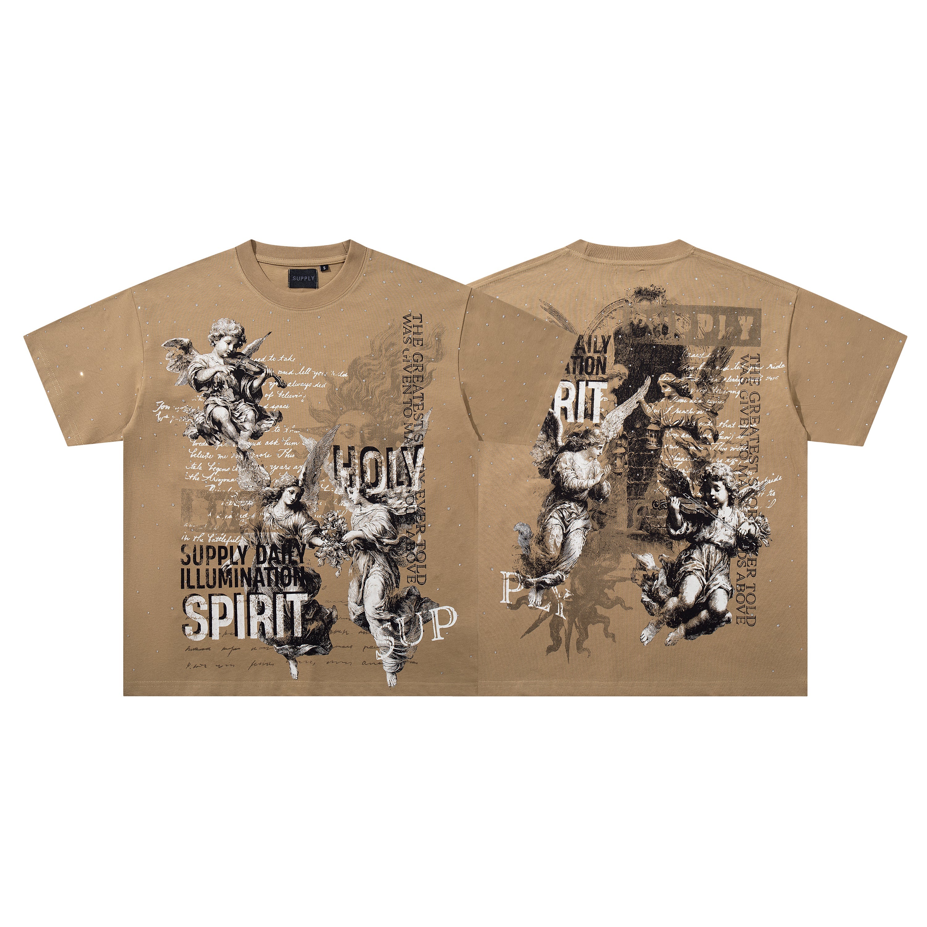 SUPPLY Spirit Angel Tan Washed Oversized Graphic T‑Shirt