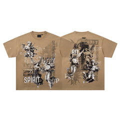 SUPPLY Spirit Angel Tan Washed Oversized Graphic T‑Shirt