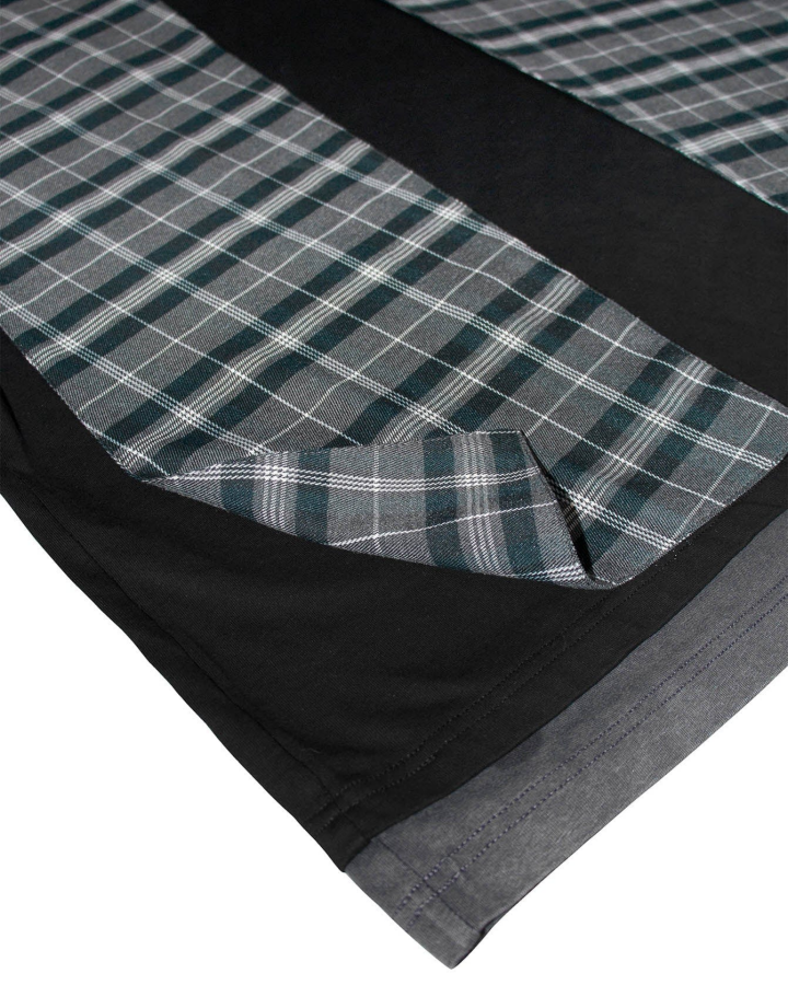 Retro-Inspired  Niche Plaid Faux Two-Piece Short-Sleeved T-Shirt