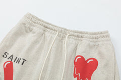 Saint Michael Dripping Heart & Lettering Graphic Sweat Shorts