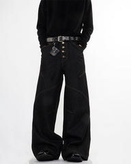 Vintage Dark Wash Wide-Leg Denim Pants