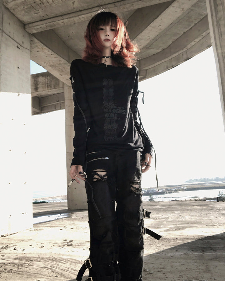 Gothic Skull Print Long Sleeve T-Shirt
