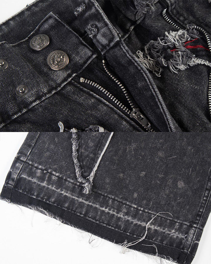 New Dark Washed Red Embroidery Flared Denim Jeans