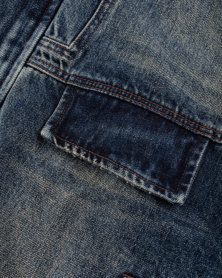 Vintage Washed Denim Zip-Up Jacket
