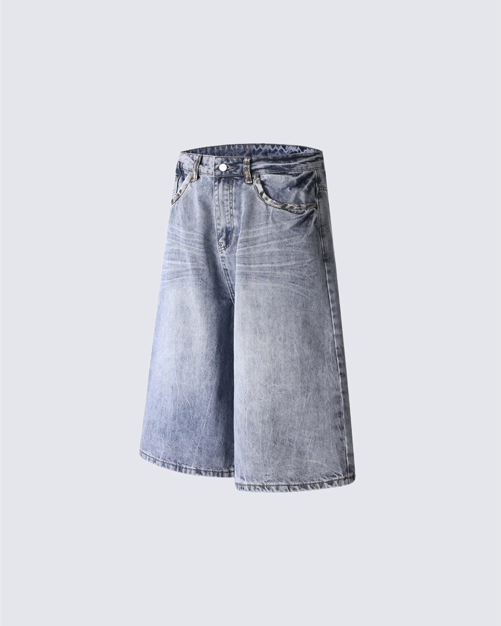 Punk Leopard Patch Embroidered Wide Denim Shorts