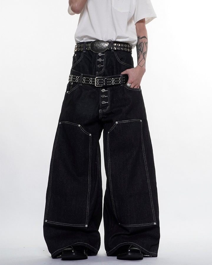 High Street Double Waistband Patchwork Pants