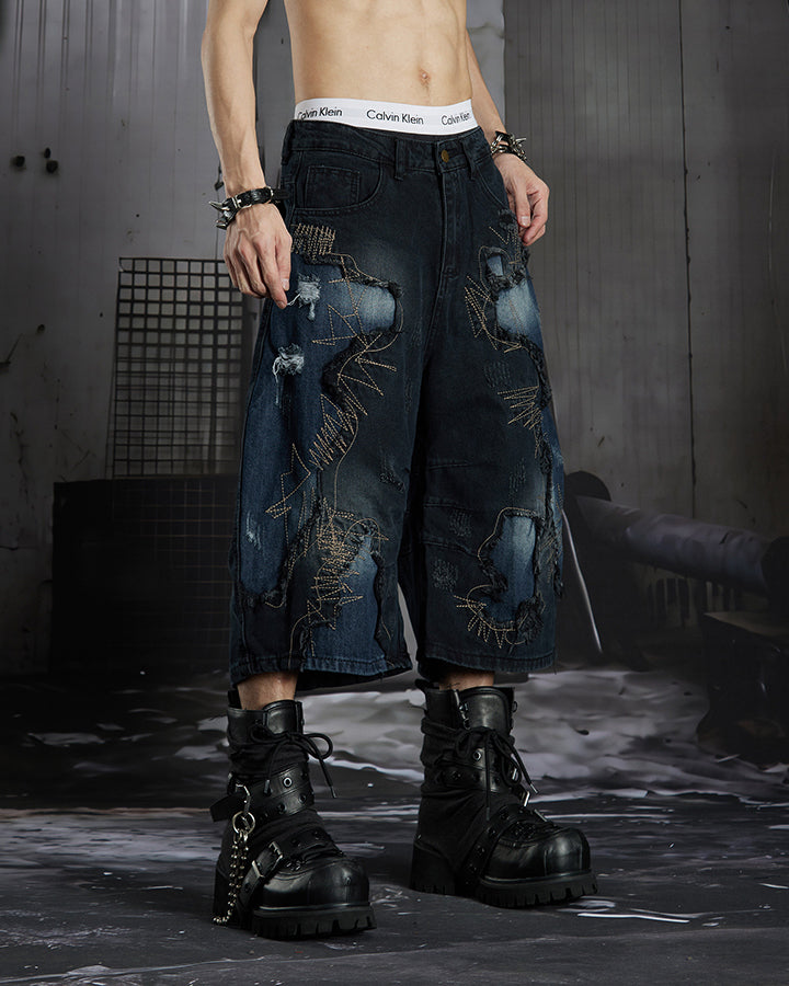 Distressed Wasteland Patchwork Deconstructed Shorts