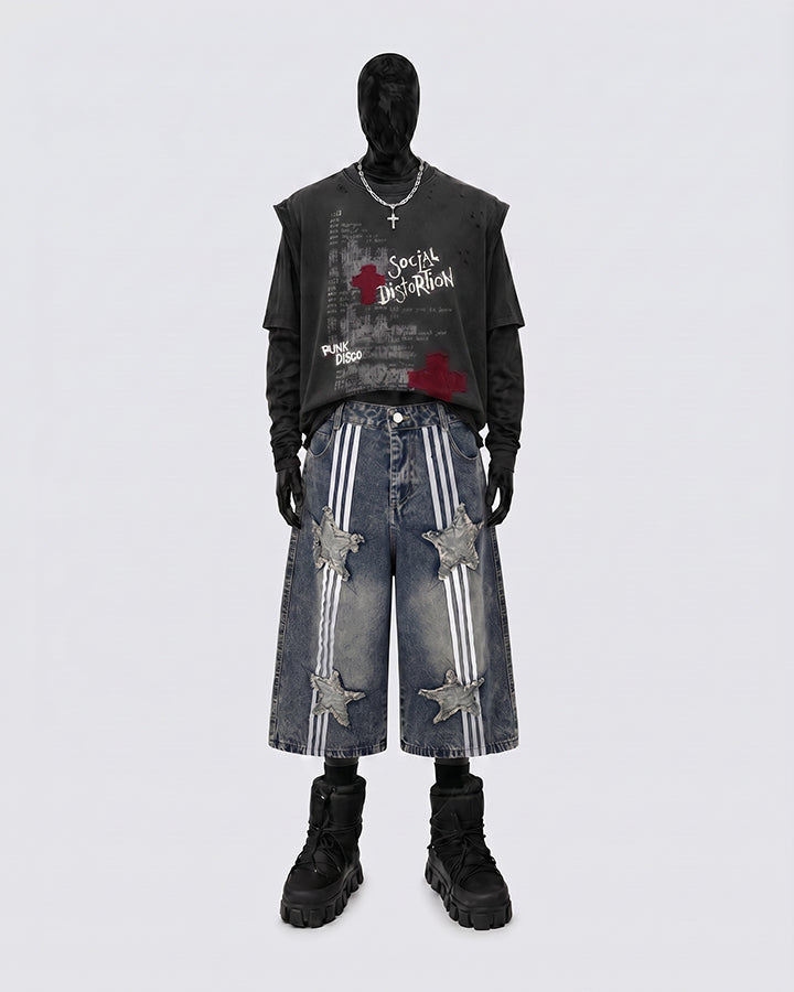 American Retro Star Patch Denim Shorts
