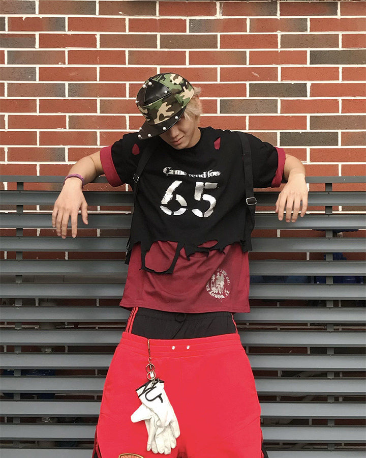 Dark Distressed Layered Streetwear T-Shirt New