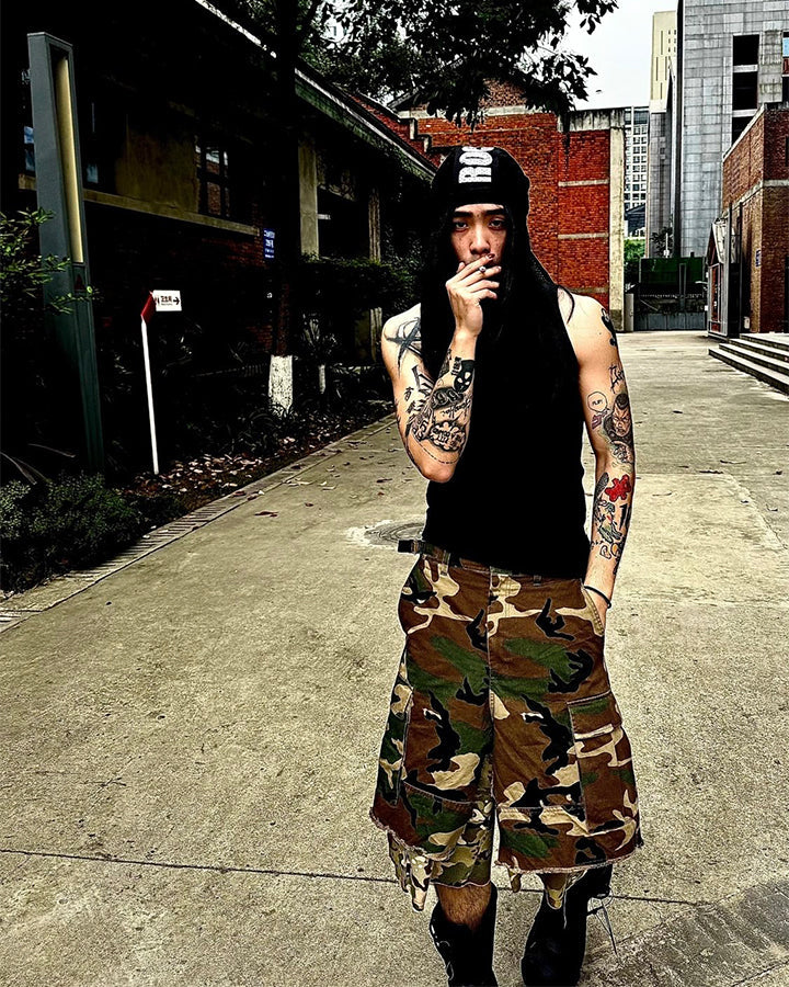 American Style Layered Camouflage Cargo Wide Shorts