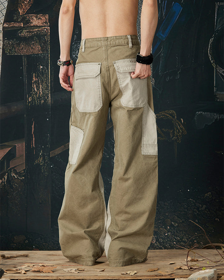Vintage Chic Two-Tone Cargo Pants