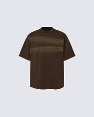 New Dark Gothic Lace Stripe Washed Boxy Tee