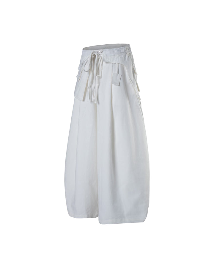 Detachable Back-Flap Wide-Leg Cargo Pants