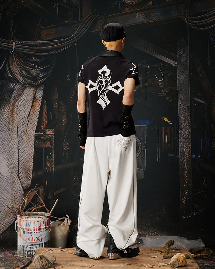 Y2K Dark Dragon Rose Rhinestone Straight Leg Sweatpants