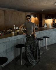 Vintage Camo Rhinestone Loose Balloon Denim Pants