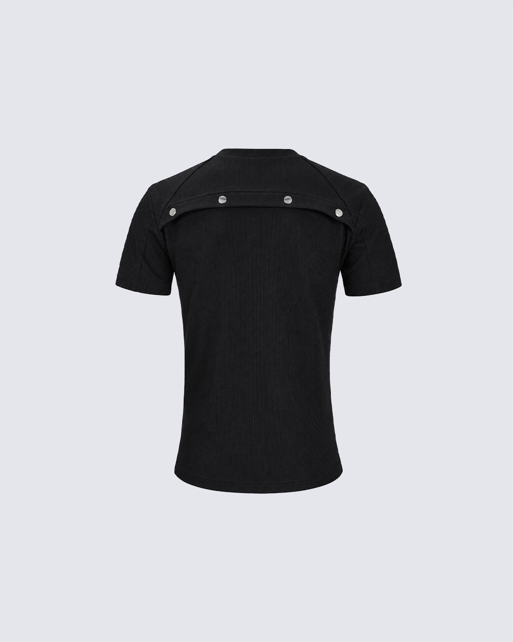 New Black Rivet Shoulder Spliced Slim Fit T-Shirt