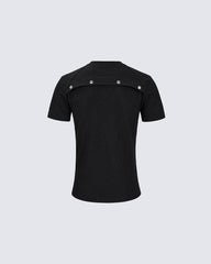 New Black Rivet Shoulder Spliced Slim Fit T-Shirt