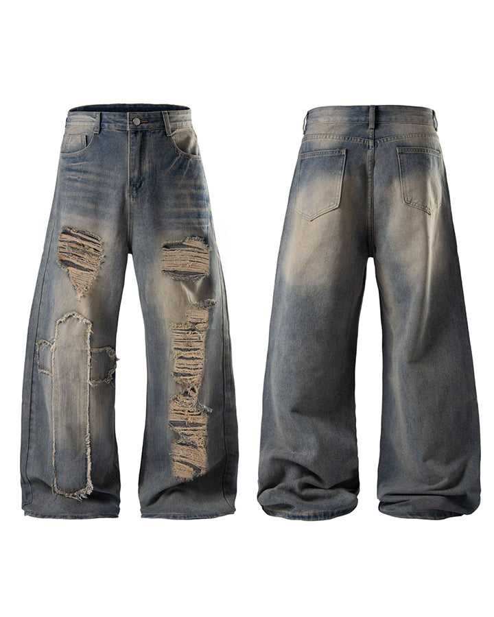 Distressed Washed Baggy Denim Pants
