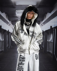 Gradient Faux Fur Hood Zip Hoodie