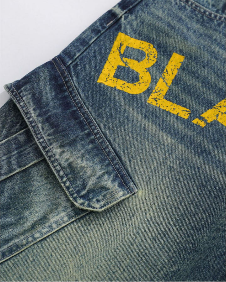 Distressed Multi-Pocket Graphic Denim Shorts