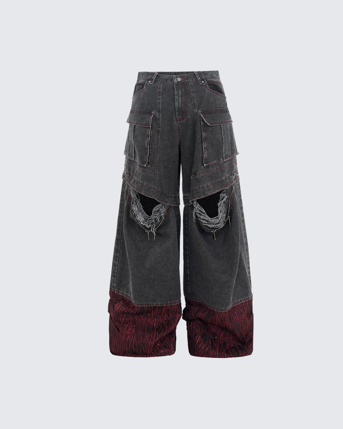 Vortex Racer-Edgy Denim Cargo Pants with Distressed Detail